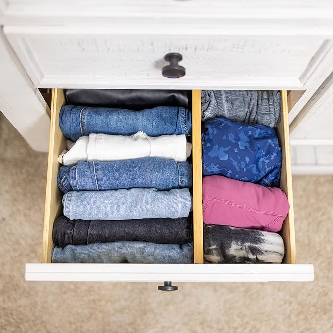 Fabsome Drawer Divider 6 Pack, Bamboo Kitchen Dividers Organizers Adjustable 17''-22'', Wooden Dresser Separators for Nursery Organization Clothes Socks Underwear Baby Clothing, with Soft Foam Ends