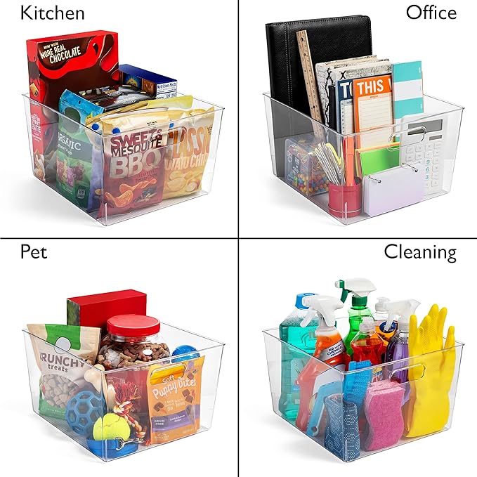 ClearSpace Clear Plastic Storage Bins – XL 6 Pack Perfect Kitchen or Pantry Organization Fridge Organizer and Storage Bins, Cabinet Organizers