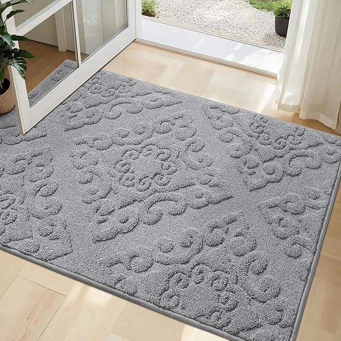 COSY HOMEER-Door-Mat-Non-Slip-Entryway-Rug 32”x48” Absorbent Welcome Mats Washable Dirt Trapper Door Mat Entrance Floor Mats for Front Back Doormats and Wet Shoes,Grey