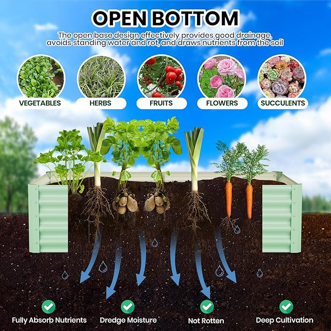 Galvanized Raised Garden Bed Outdoor, 2 Pcs 6x3x1.5FT Outdoor Large Planter Raised Beds Open Base with Safety Edge and Glove for Vegetables Flowers Ground Planter, Green