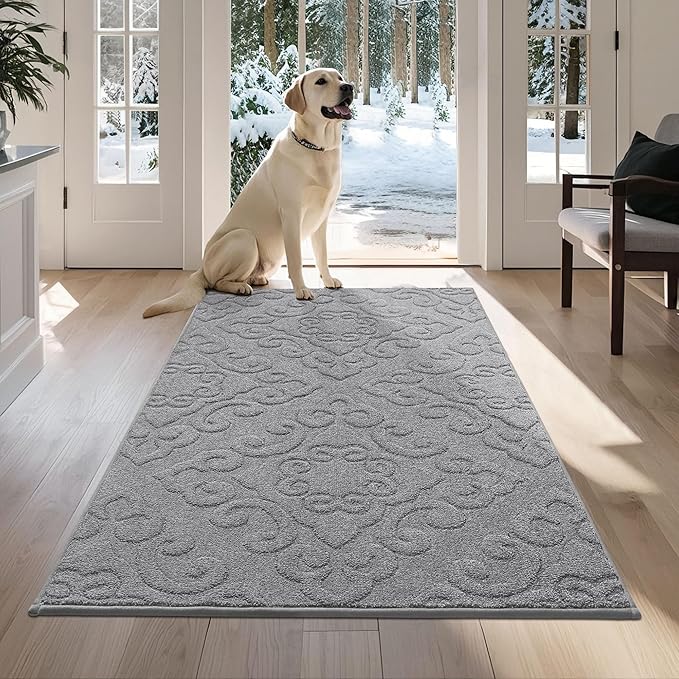 COSY HOMEER-Door-Mat-Non-Slip-Entryway-Rug 36”x60” Absorbent Welcome Mats Washable Dirt Trapper Door Mat Entrance Floor Mats for Front Back Doormats and Wet Shoes,Grey