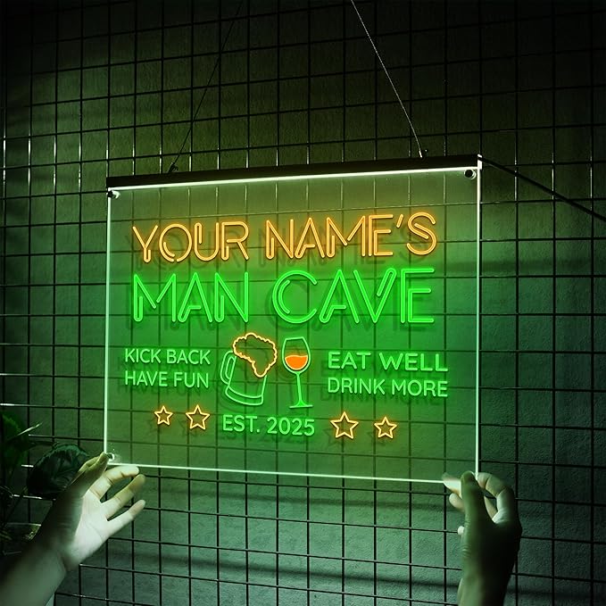 Custom Bar Neon Sign Personalized LED Signs for Man Cave Cool Home Bar Lighted Acrylic Table for Men Lounge Workshop Garage Poker Billiards Tavern Wall Decor Gifts