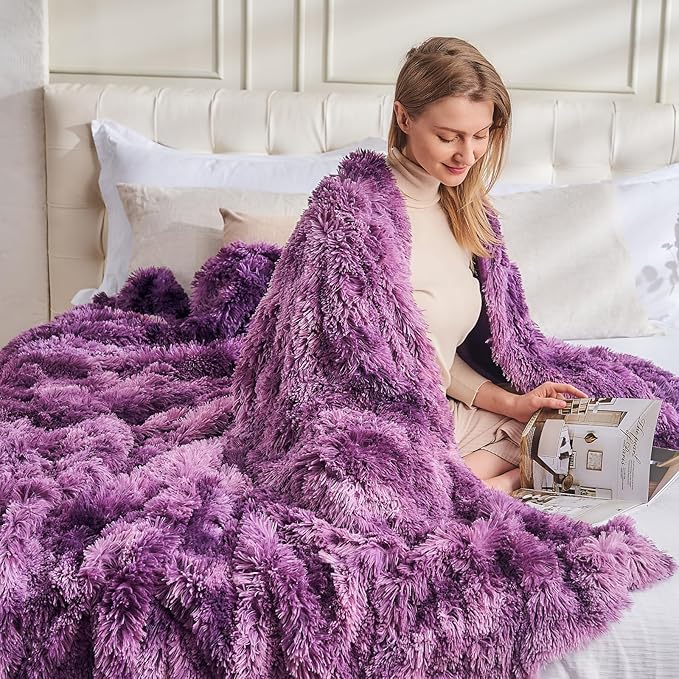 GONAAP Fuzzy Faux Fur Throw Blanket Tie-dye Violet Purple Super Soft Cozy Plush Fuzzy Shaggy Blanket for Couch Sofa Bed (Tie-dye Violet Purple, Throw(50"x60"))