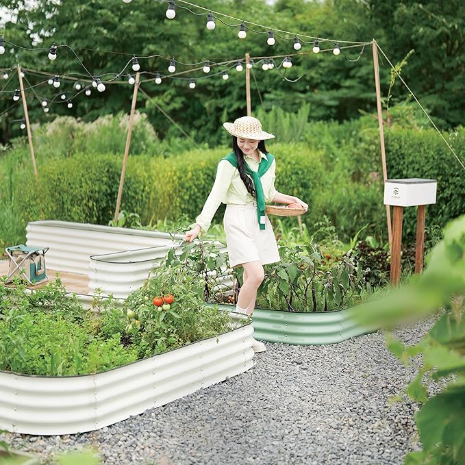 DaisyVibe Raised Garden Bed Kit, Planter Raised Garden Boxes Outdoor, Oval Large Metal Raised Garden Beds for Vegetables Flowers (White, 8ftx2ftx1ft)