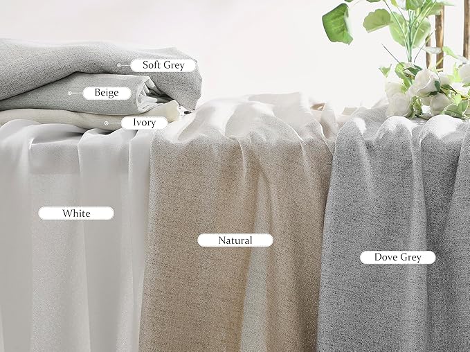 FMFUNCTEX Pinch Pleated Curtains 84 Inches Long for Living Room, Beige Semi Sheer Faux Linen Textured Pleat Drapes for Bedroom with Hooks, Light Filtering Neutral Farmhouse Window Drapes 2 Panels