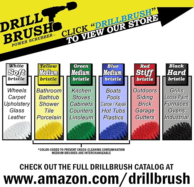 Drill Brush Attachments for Cleaning Shower, Bathroom, Grout, Tile, Bathtub, Bath Mat, Sink, Tile, Porcelain, Fiberglass, Cast Iron, Flooring – Grout Cleaner Drill Brush Set - Bathroom Accessories Kit