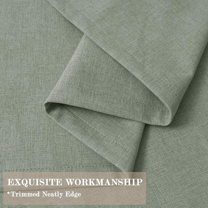 Extra Wide 100% Blackout Linen Textured Curtains - Room Dividers, W150 x L108 (1 Panel), Pinch Pleat Drapes for Living Room, Full Light Block Out Drapery for Sliding Door, Fog Green