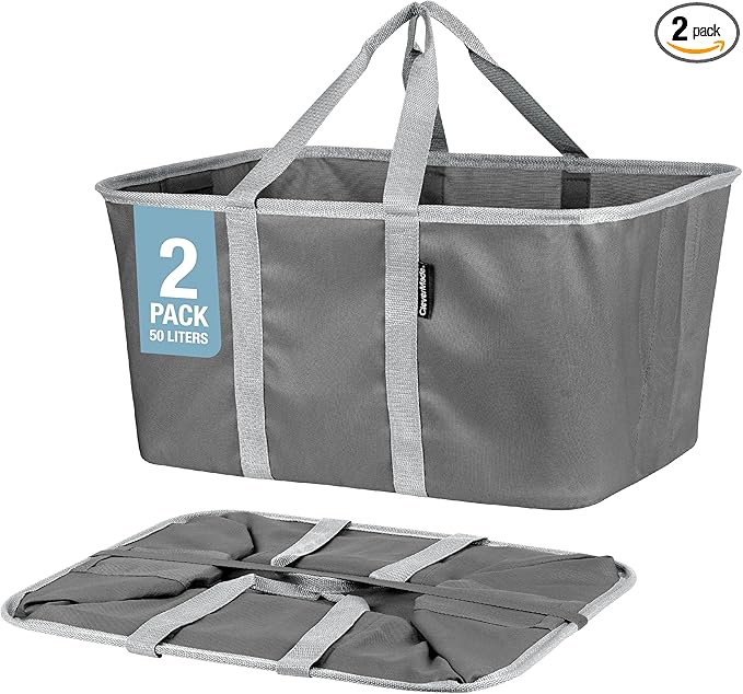 CleverMade Collapsible Laundry Tote - Charcoal Gray 2-Pack 50L - Foldable Storage Organization Container for Clothes Laundry Room Storage Solution