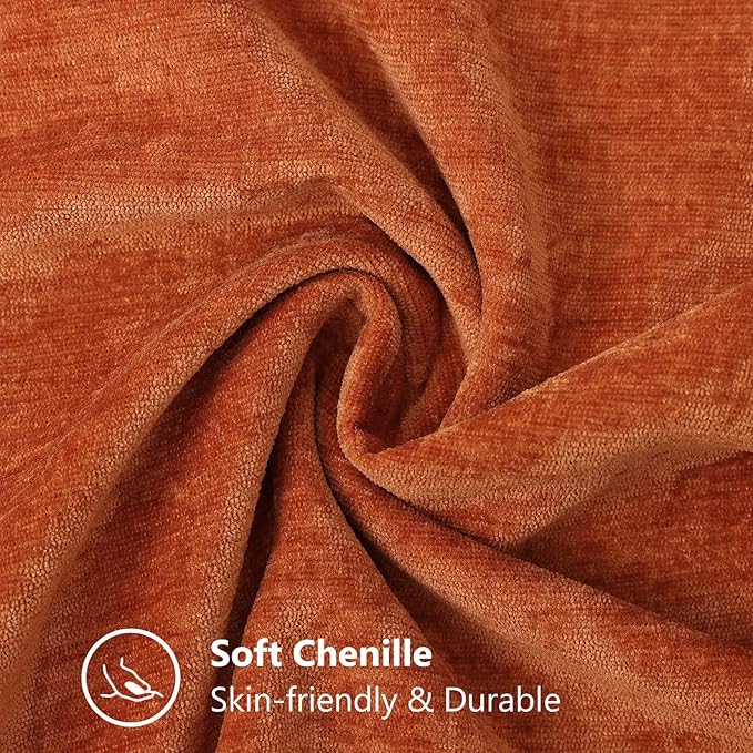 decorUhome Fall Chenille Soft Throw Pillow Covers 18x18 Set of 2, Farmhouse Velvet Neutral Decorative Euro Pillow Covers with Stitched Edge for Couch Sofa Bed Home Decor, Rust