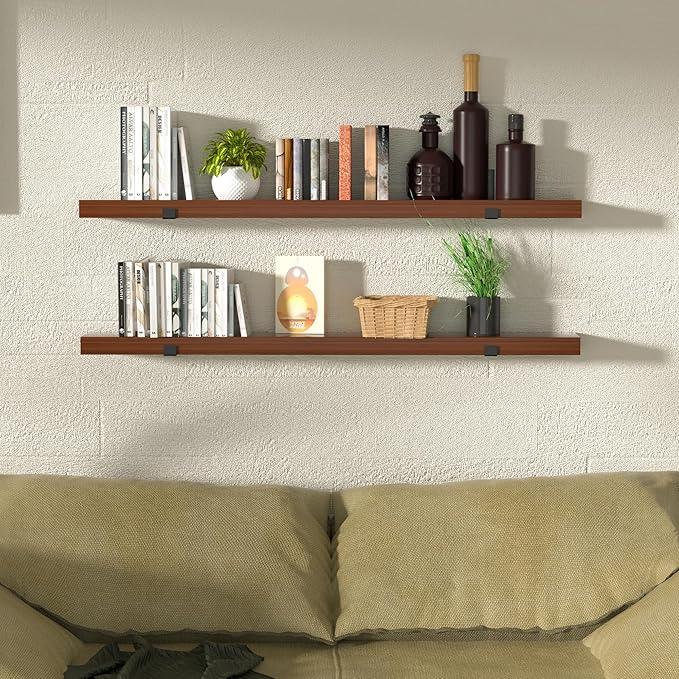 CONSDAN Floating Shelf for Wall Mounted Book Shelf Hanging Shelves Floating Bookshelf for Bedroom, Bathroom, Living Room, Kitchen USA Grown Solid Hardwood, Dark Maple 36x7.5x1.5 in