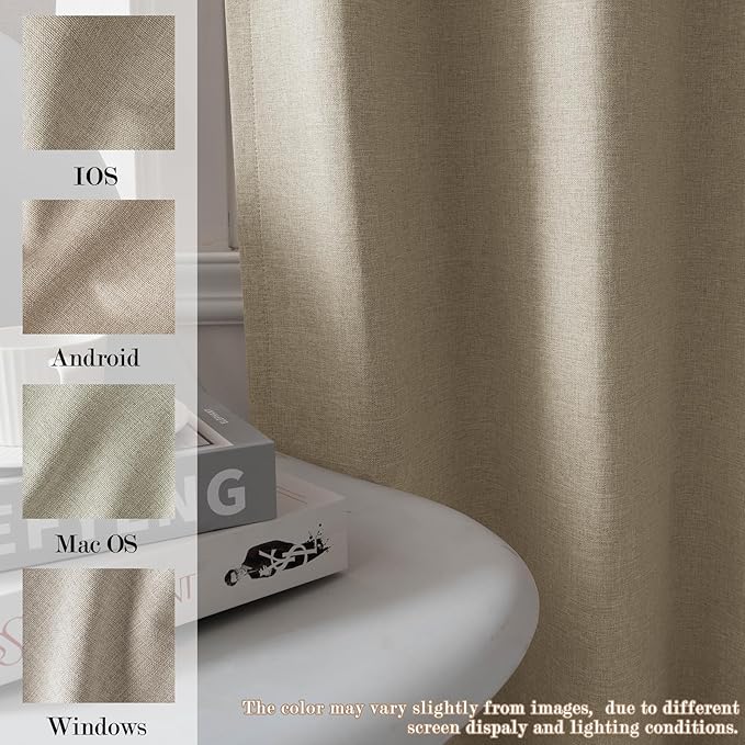 100% Blackout Linen Textured Drapes for Bedroom Pinch Pleated Curtains for Track System Portable Drapery for Sliding Glass Door/Storage/Space Room Divider, 70" Wx84 L, 1 PC, Light Khaki