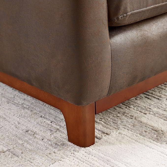 Extra Deep Accent Chair, Comfy Fabric Armchair with Wood Base, Upholstered Single Sofa Chair for Living Room & Bedroom, Faux Leather Dark Brown