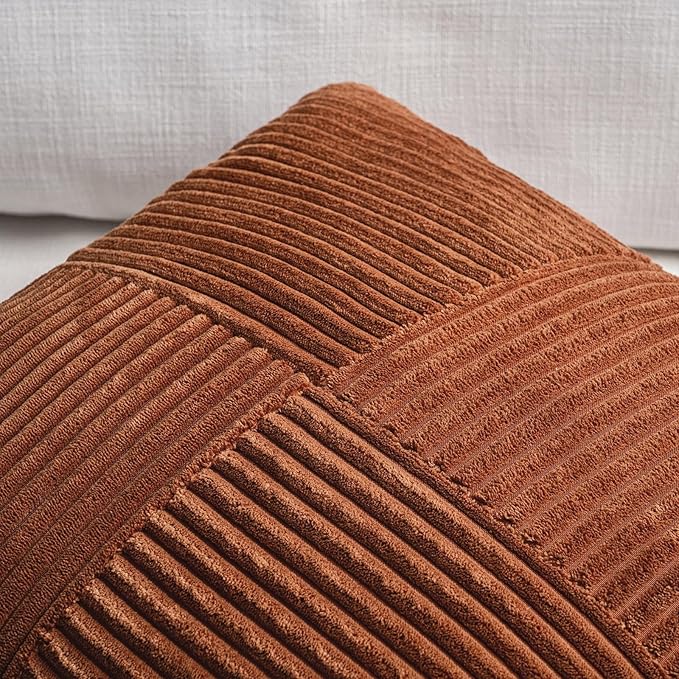 Fancy Homi 2 Packs Rust Lumbar Decorative Throw Pillow Covers 20x28 Inch for Couch Bed Sofa, Rustic Farmhouse Boho Home Decor, Soft Striped Corduroy Rectangle Accent Terracotta Cushion Case 50x70 cm
