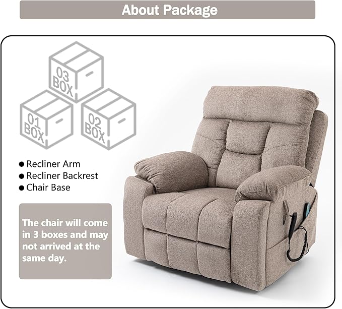 Dual Motor Power Lift Chair Recliners, 180°Lay Flat Sleeping Recliner Chairs for Elderly with Heat Massage, Spacious Seat, Cup Holders, Side Pockets, Lumbar Pillow, Up to 400LBS