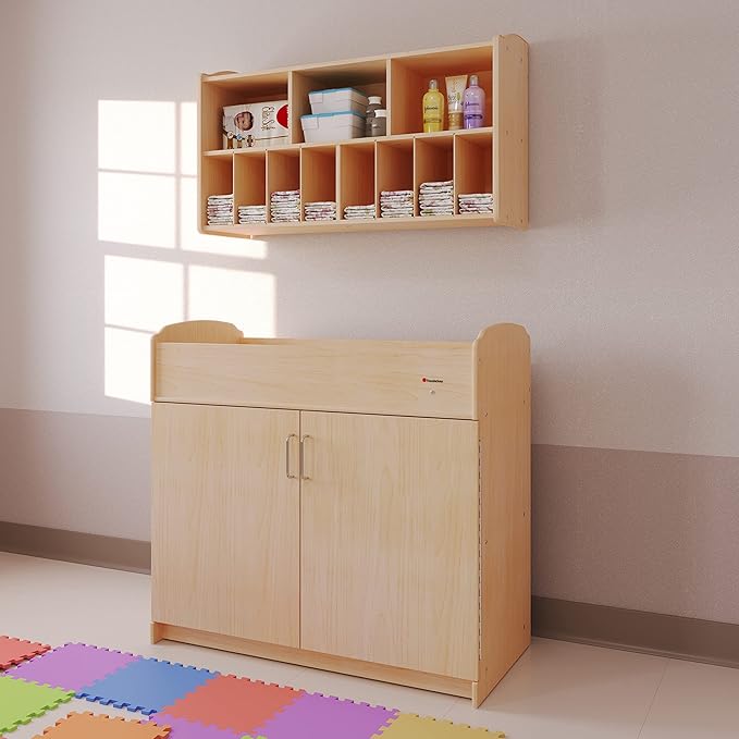 Foundations Serenity Wooden Diaper Organizer for Daycares, 3 Large & 8 Small Storage Compartments, Natural Wood Construction, Maximum Durability (Natural)