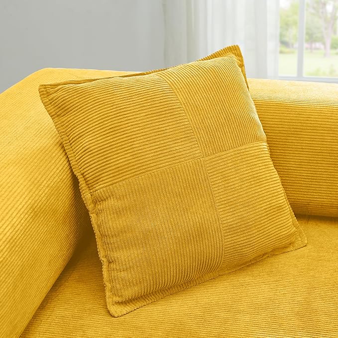 108" Oversized Convertible Sleeper Sofa Bed, Corduroy L Shape Sectional Couch, Folding Sofa Bed with Side Pocket, Modern Cloud Floor Mattress Couch, Modular Sofa for Living Room, Yellow