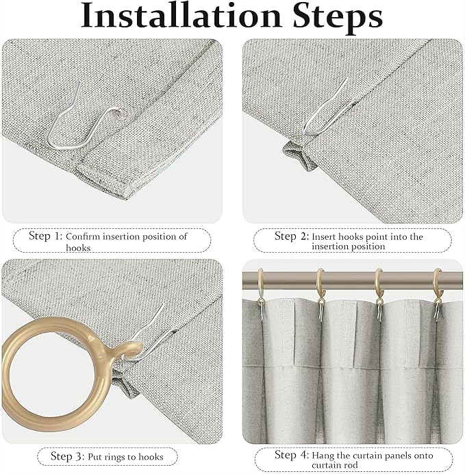 FMFUNCTEX Pinch Pleated Curtains 84 Inches Long for Living Room,Cream Beige Semi Sheer Faux Linen Textured Pleat Drapes for Bedroom with Hooks, Light Filtering Farmhouse Window Drapes 2 Panels