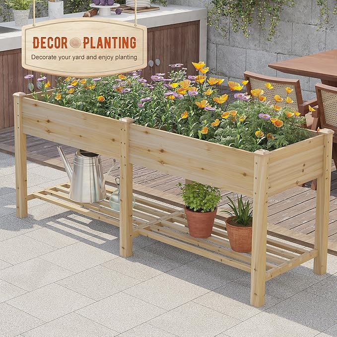 GHWIE Raised Garden Bed with Legs Elevated Wood Planter Box for Planting Vegetables Flowers Garden Patio Balcony Garden beds Outdoor with Liner