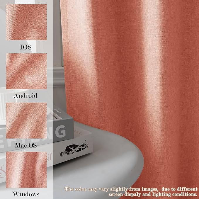 Extra Wide 100% Blackout Linen Textured Curtains - Room Dividers, W150 x L108 (1 Panel), Pinch Pleat Drapes for Living Room, Full Light Block Out Drapery for Sliding Door, Orange