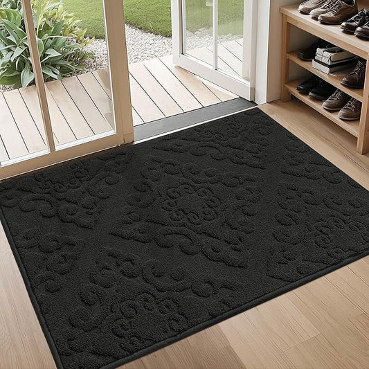 COSY HOMEER-Door-Mat-Non-Slip-Entryway-Rug 32”x48” Absorbent Welcome Mats Washable Dirt Trapper Door Mat Entrance Floor Mats for Front Back Doormats and Wet Shoes,Black