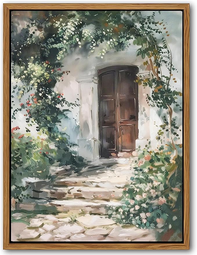 Floating Framed Canvas Vintage Wall Art, Rustic Cottage Spring Garden Oil Paintings Print, Country Floral Pictures Wall Decor for Living Room Bedroom Office Home Decor 16x24 inch