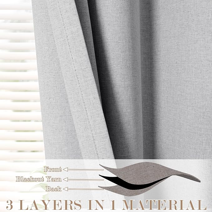 100% Blackout Linen Textured Drapes for Bedroom Pinch Pleated Curtains for Track System Portable Drapery for Sliding Glass Door/Storage/Space Room Divider, 70" Wx96 L, 1 PC, Silver Grey