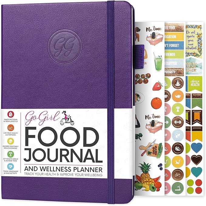 GoGirl Food Journal & Wellness Planner –– Diet & Fitness Diary – Nutrition Journal with Meal, Exercise & Weigh Loss Tracker, A5 (Purple)