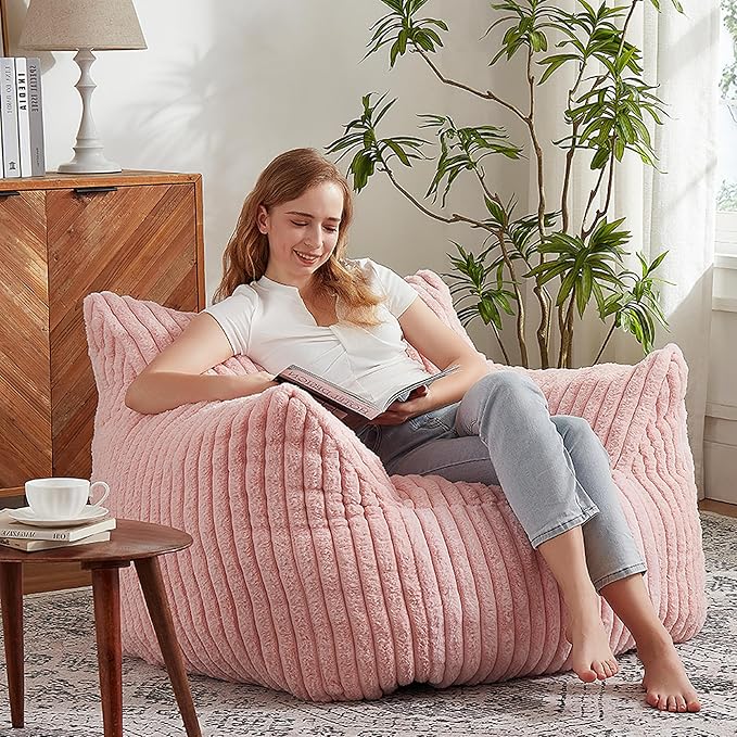 Giant Bean Bag Chairs for Adults with Filling Plush Fluffy Bean Bag Chairs for Teens with Armrests Comfy BeanBag Lazy Couch Sofa Chair for Bedroom Living Room Reading