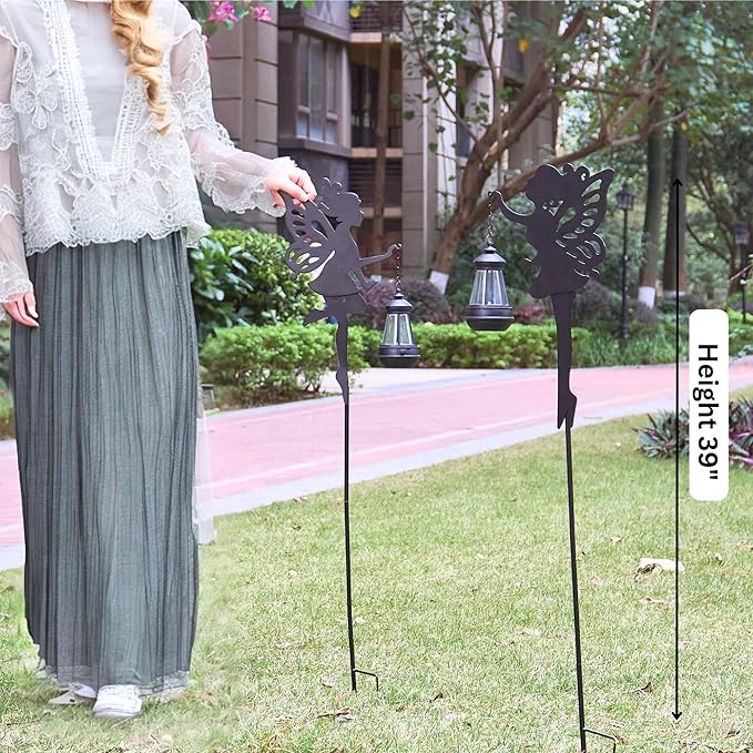 Fairy Garden Accessories Lawn Ornaments 1 Pair - Solar Lights Halloween Decorations Outdoor Garden Statue, Metal Stakes Decorative Figurines for Yard Decor, Patio (Type B Color-Shifting Lighting)