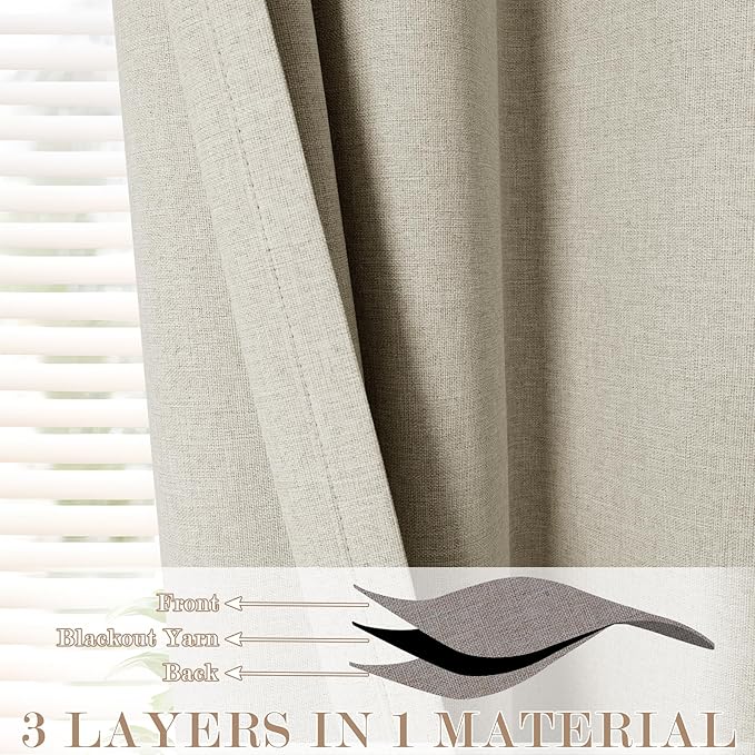 100% Blackout Linen Textured Drapes for Bedroom Pinch Pleated Curtains for Track System Portable Drapery for Sliding Glass Door/Storage/Space Room Divider, 70" Wx96 L, 1 PC, Ivory White