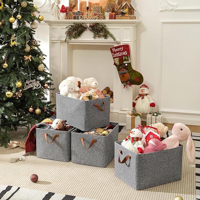 GRANNY SAYS Closet Storage Baskets, Collapsible Fabric Storage Bins with Metal Frame, Clothes Organizer Bins, Extra Large Baskets for Shelves, Gray, 4-Pack