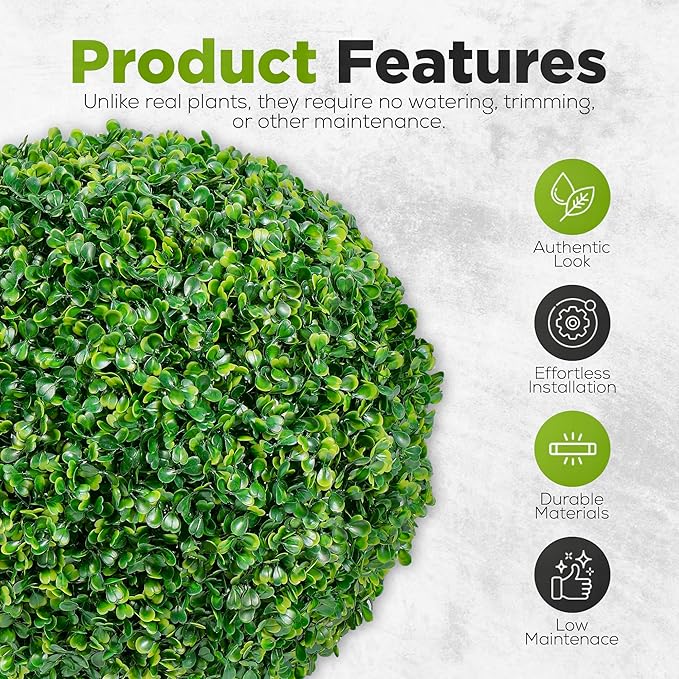 DRAY Premium 16.14" Faux Boxwood Balls – Set of 2 Artificial Topiary Spheres for Outdoor & Indoor Use – Realistic, UV-Resistant, Weatherproof Decorative Greenery – Check Measurements