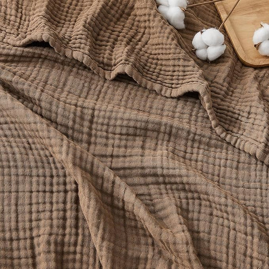 EMME Cotton Muslin Large Throw Blanket Couch Breathable Gauze Blanket Soft Lightweight Bed Blankets Adults (Brown, 50"x70")