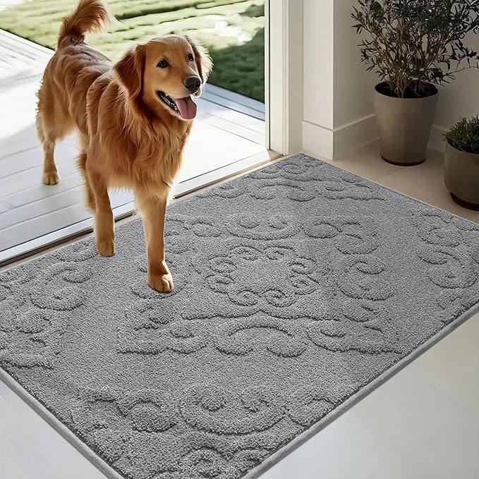 COSY HOMEER-Door-Mat-Non-Slip-Entryway-Rug 24”x36” Absorbent Welcome Mats Washable Dirt Trapper Door Mat Entrance Floor Mats for Front Back Doormats and Wet Shoes,Grey