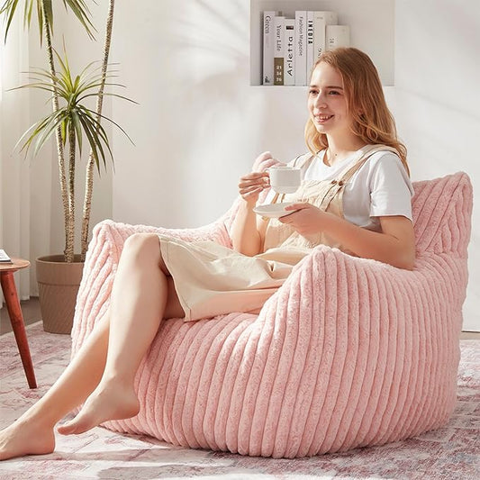 Giant Bean Bag Chairs for Adults with Filling Plush Fluffy Bean Bag Chairs for Teens with Armrests Comfy BeanBag Lazy Couch Sofa Chair for Bedroom Living Room Reading