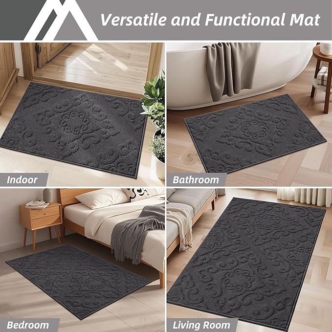COSY HOMEER-Door-Mat-Non-Slip-Entryway-Rug 24”x36” Absorbent Welcome Mats Washable Dirt Trapper Door Mat Entrance Floor Mats for Front Back Doormats and Wet Shoes,Dark Grey