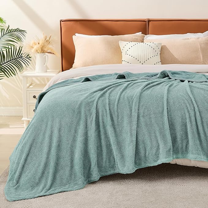 EMME Muslin and Fleece Queen Blanket Reversible - 80"*90" Teal Soft Warm Throw Blankets for Couch Bed Picnic Travel Bed