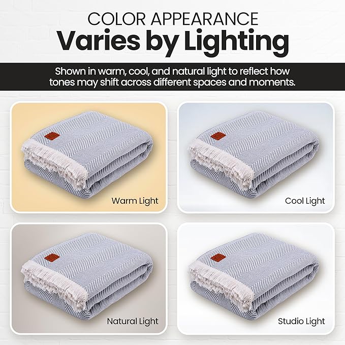 Gold Case Throw Blanket for Bed – 100% Recycled Turkish Cotton Bed Blanket – Decorative Throw Cotton Blankets for Living Room & Bedroom – Woven Twin Blankets - 71x90 - Elegant Grey