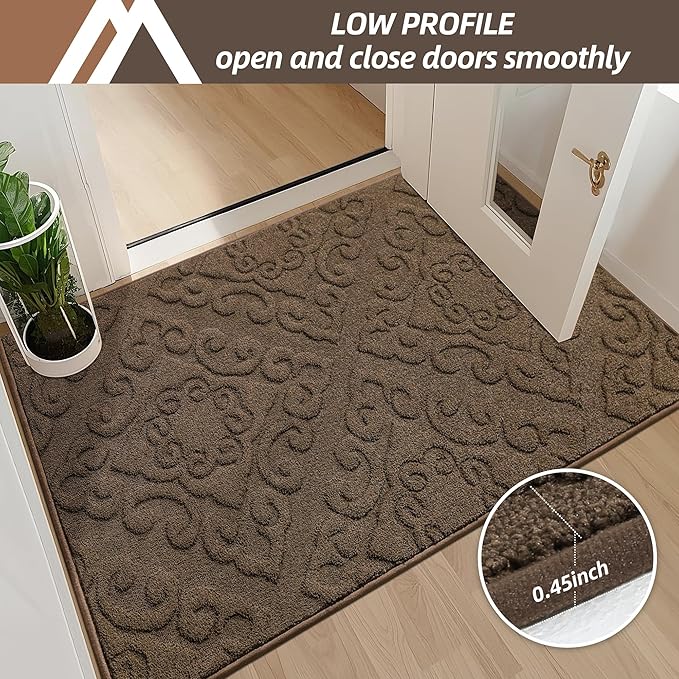 COSY HOMEER-Door-Mat-Non-Slip-Entryway-Rug 36”x60” Absorbent Welcome Mats Washable Dirt Trapper Door Mat Entrance Floor Mats for Front Back Doormats and Wet Shoes,Brown
