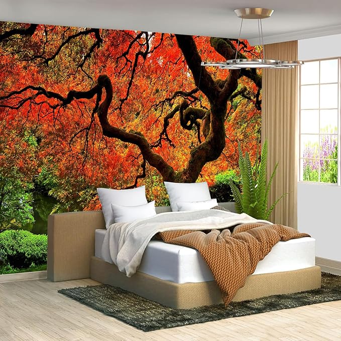 FENDROM Lakeside Red Tree Print Tapestry Nature Old tree Wall Hanging Decorative Psychedelic Scenic Tree Headboard Bedspread Tapestries for Bedroom Living Room Decor