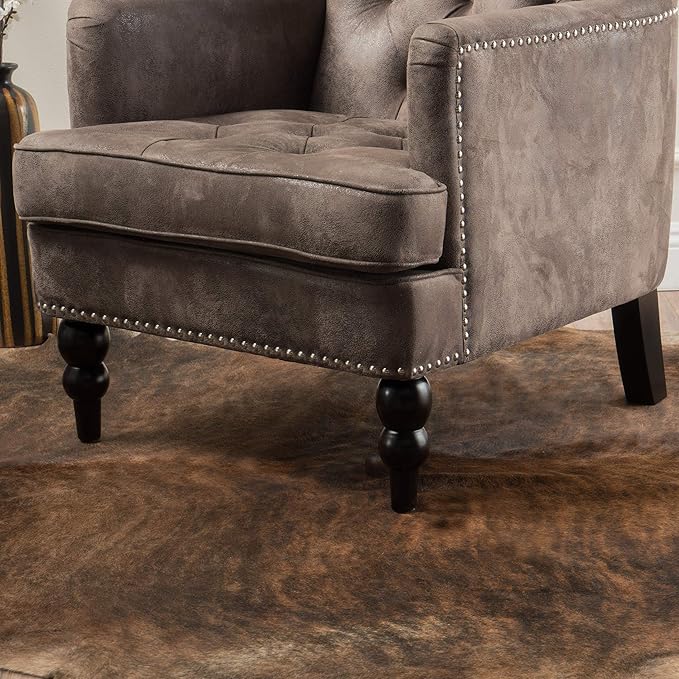 Christopher Knight Home GDFStudio Medford Brown Tufted Club Chair, Fabric Accent Chair with Studded Nailhead Accents