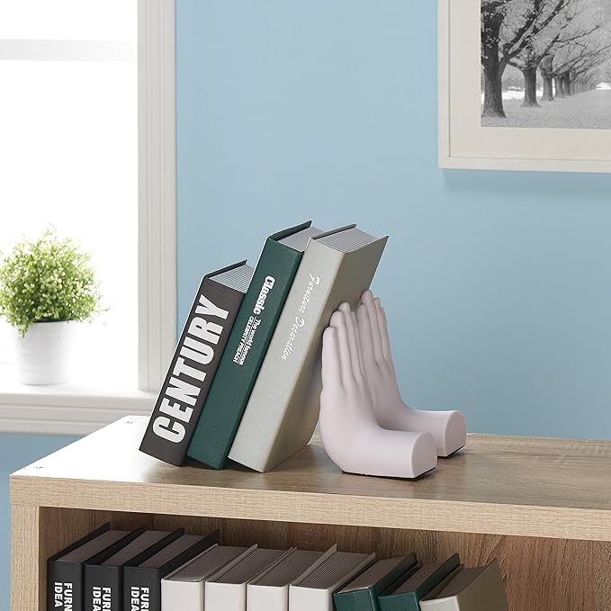 Danya B. Contemporary Accent Book Shelf Decor - Hands Sculpture Bookend Set of 2 (White)
