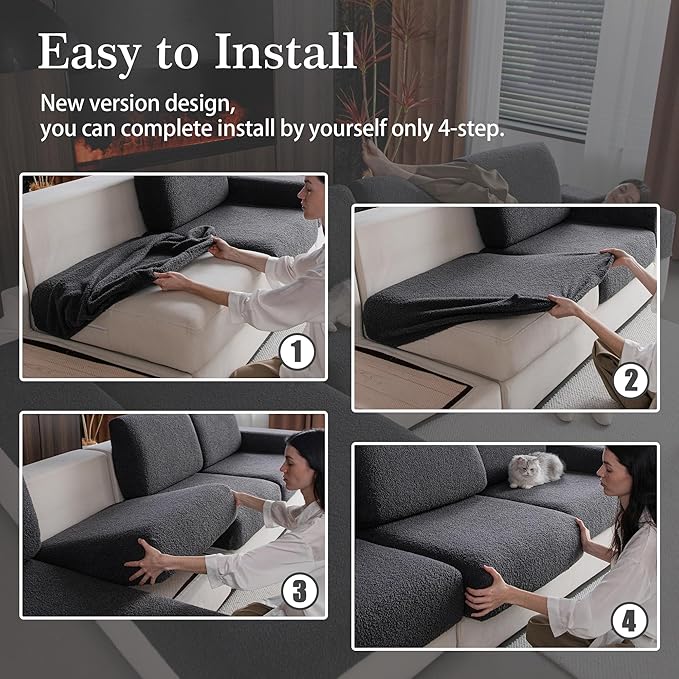 Couch Cushion Covers for Sectional Sofa, Stretch Soft Sofa Slipcovers Washable Wear-Resistant Universal Furniture Protector for Living Room(1 Piece Armrest Cover, Dark Gray)