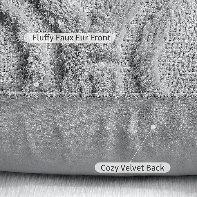 decorUhome Fall Throw Pillow Covers 16x16 Inch Set of 2, Soft Plush Decorative Faux Fur Grey Solid Couch Pillow Covers, Accent Farmhouse Neutral Square Euro Pillow Cases for Sofa Bed Living Room