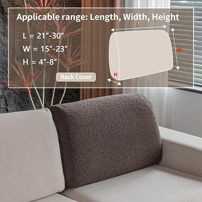 Couch Cushion Covers for Sectional Sofa, Stretch Soft Sofa Slipcovers Washable Wear-Resistant Universal Furniture Protector for Living Room(1 Piece Back Couch Cover, Brown)