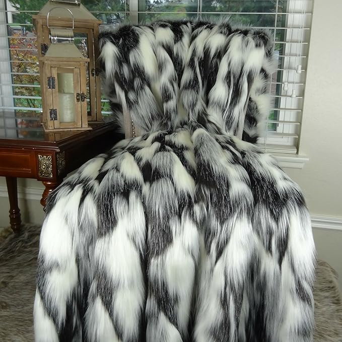 Gray Black White Faux Fur Oversized Blanket and Bedspread - Tibet Fox Fur - Gray Black White Luxury Faux Fur - Soft Faux Fur Blankets, Bedspreads and Throws, Handmade in USA, 16438