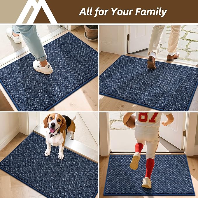 COSY HOMEER-Door-Mat 20" x 32" Non Slip Absorbent Entryway Rugs Dirt Trapper Doormats Washable Entrance Mats Low Pile Welcome Floor Mat for Front Back Door and Entry Mats,Navy Blue