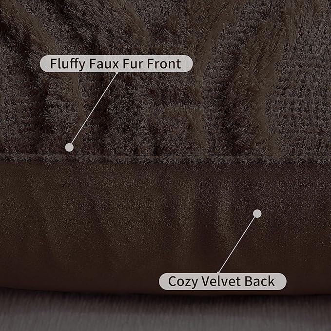 decorUhome Throw Pillow Covers 18x18 Inch Set of 2, Soft Plush Decorative Faux Fur Dark Brown Solid Couch Pillow Covers, Accent Farmhouse Neutral Square Euro Pillow Cases for Sofa Bed Living Room