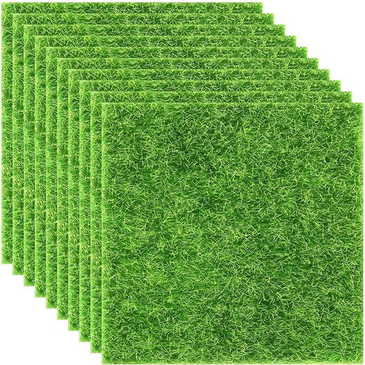 Elcoho 10 Pieces Fake Grass for Crafts Fairy Garden 6 x 6 Inches Artificial Garden Grass for Miniature Ornament Dollhouse DIY Decoration