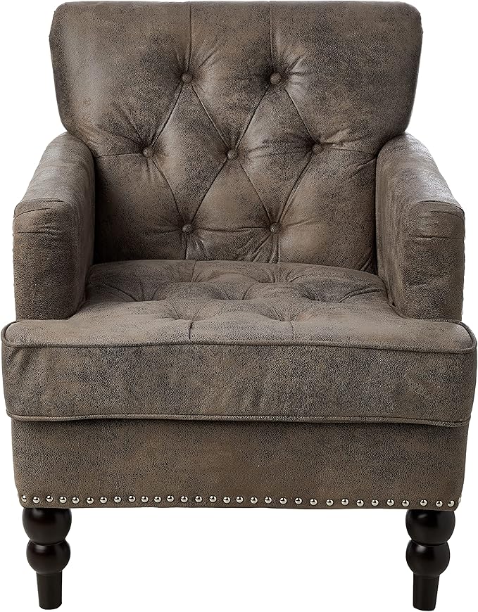 Christopher Knight Home GDFStudio Medford Brown Tufted Club Chair, Fabric Accent Chair with Studded Nailhead Accents